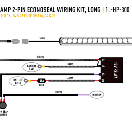 Single lamp cable set (2-pin, Econoseal, 12V)