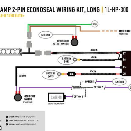 Single lamp cable set (2-pin, Econoseal, 12V)