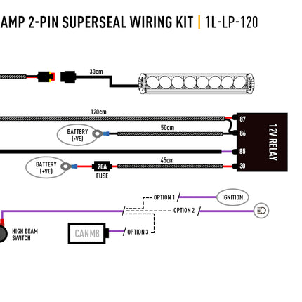 Single lamp cable set (2-pin, Superseal, 12V)
