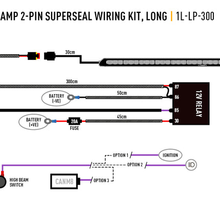 Cable set single lamp (2-pin, Superseal, 12V) - Long