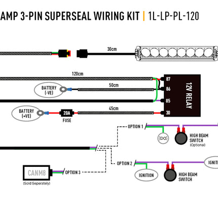 Single lamp cable set (3-pin, Superseal, 12V)
