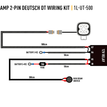 Cable set for single lamp (2-pin, Deutsch DT, 12V)