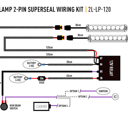 Cable set two lamps (2-pin, Superseal, 12V) - Short