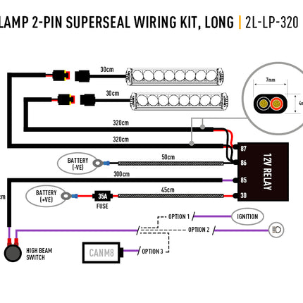 Cable set two lamps (2-pin, Superseal, 12V) - Long