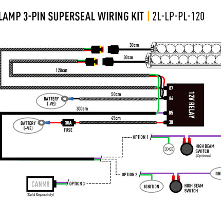 Cable set two lamps (3-pin, Superseal, 12V) - Short