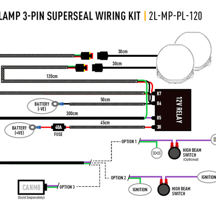 Two-lamp wiring harness (3-pin, Superseal, 12V) - Medium power